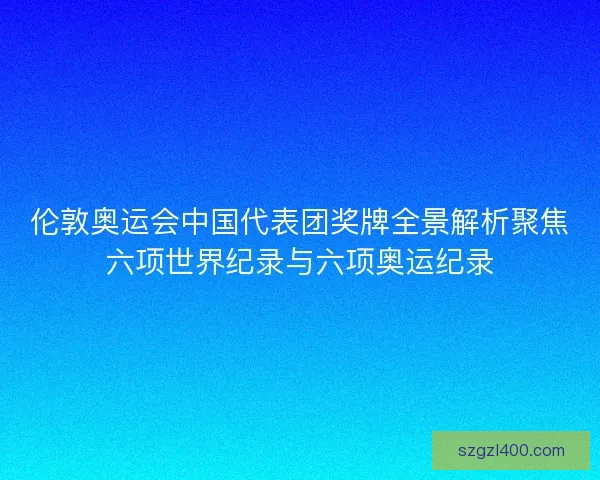 伦敦奥运会中国代表团奖牌全景解析聚焦六项世界纪录与六项奥运纪录